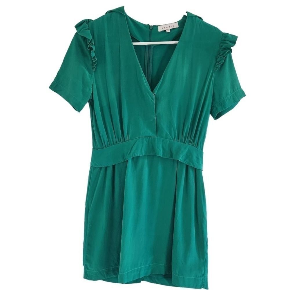 SANDRO 100% Silk Ruffle Mini Dress Size 1/ Small